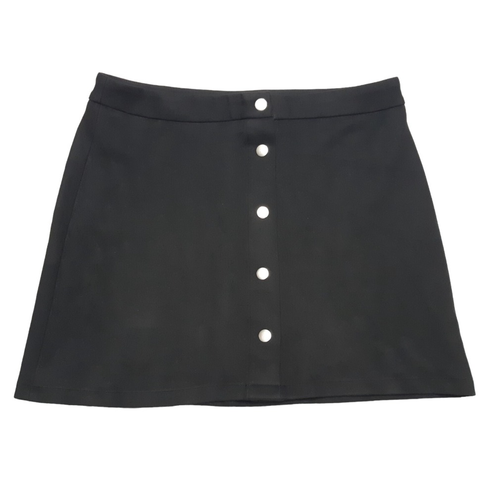 Missguided Mini Skirt Womens 12 Black Button Front A-Line Minimalist Stretch
